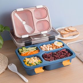 Bento Lunch Box with Spoon & Lid Reusable Plastic Divided Food Storage Container Boxes Meal Prep Containers for Kids & Adults