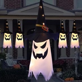 Halloween Hanging Lighted Glowing Ghost Witch Hat LED String Lights Halloween Decorations