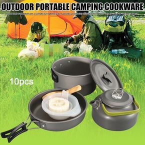 Camping Cookware Mess Kit Aluminum Lightweight Non-stick Pot Pan Outdoor Camping Cookware Set with Accessories