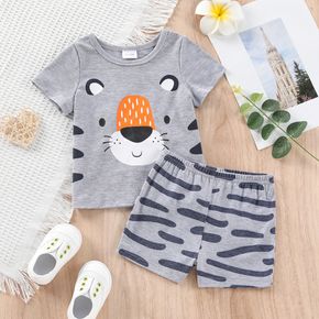 Baby Boy Tiger Print Short-sleeve T-shirt Top and Shorts Grey Set