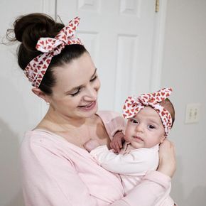 2-pack Allover Heart Print Bunny Ear Knot Headband for Mom and Me