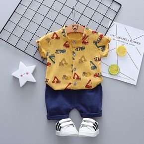 2pcs Vehicle Print Short-sleeve Baby Set