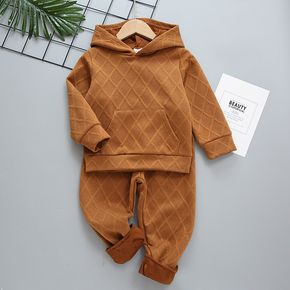 2-piece Toddler Boy Textured Pocket Design Hoodie Sweatshirt and Brown Pants Set