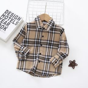 Toddler Boy/Girl Khaki Plaid Lapel Collar Button-Down Long-sleeve Shirt