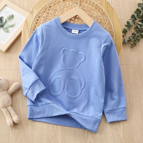 Toddler Boy Bear Textured Blue Pullover Sweatshirt