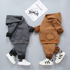 2-piece Toddler Boy Textured Solid Color Hoodie Sweatshirt and Pants Casual Set