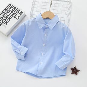 Toddler Boy Solid Color Lapel Collar Button-Down Long-sleeve Shirt