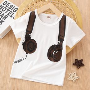 Toddler Boy Headphone Print Short-sleeve White Tee