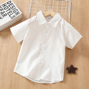 Toddler Boy Lapel Collar Button-Down Short-sleeve White Shirt