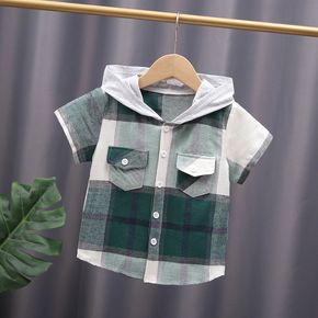 Toddler Boy Plaid Hooded Button Design Short-sleeveTee Jacket