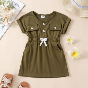 Baby Mädchen Army Green Drop Schulter Kurzarm Kleid mit Knöpfen