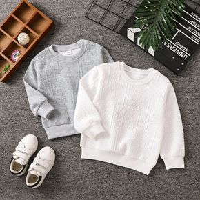 Toddler Boy Basic Solid Color Textured Drop Shoulder Grey Pullover Sweatshirt