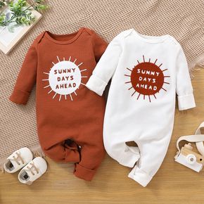 Baby Boy/Girl Letter Embroidered Waffle Long-sleeve Jumpsuit