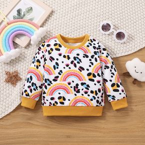 Langärmliges Pullover-Sweatshirt mit Allover-Regenbogen- und Leopardenmuster für Jungen/Mädchen
