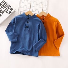 Toddler Boy Solid Color Button Design Long-sleeve Tee