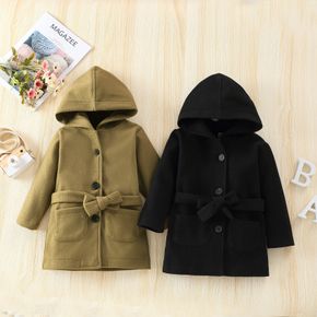 Toddler Boy/Girl Casual Solid Color Belted Hooded Blend Coat