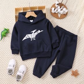 2pcs Toddler Boy Plauful Dinosaur Print Textured Hoodie Sweatshirt and Pants Set