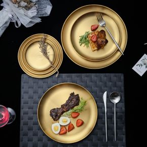 European-style dinner plate stainless steel golden disc tray cake plate kitchen western steak barbecue plate