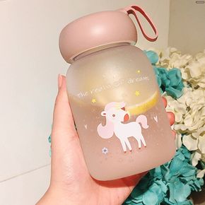 400ML Unicorn Water Bottle Cute Cartoon Portable Plastic Water Cup with Silicone Handle