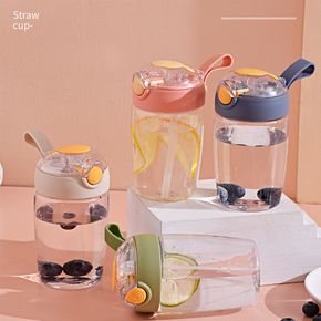 400ML Portable Straw Water Bottle Plastic Clear Sippy Cup Water Bottle with Handle