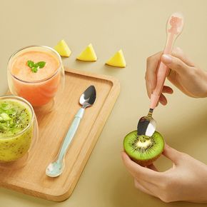 Baby Double-headed Multifunction Food Supplement Spoon Silicone Stainless Steel Fruit Puree Scraper Mud Spoon