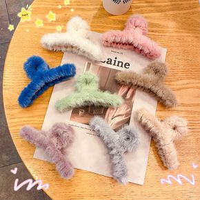 Solid Color Plush Fluffy Hair Claw for Girls