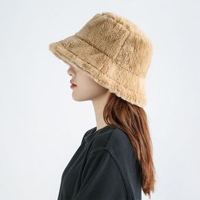 Women Faux Fur Bucket Hat Fluffy Winter Warmer Plush Fisherman Cap