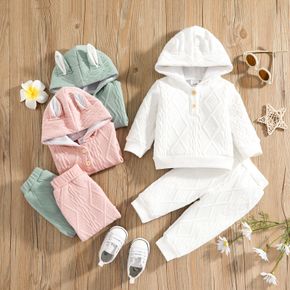 2pcs Baby Solid 3D Rabbit Ears Long-sleeve Hoodie and Trousers Set