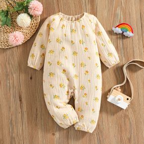 100% Cotton Crepe Baby Girl All Over Floral Print Long-sleeve Jumpsuit