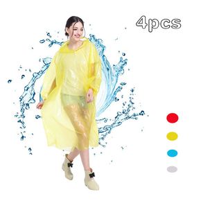 4-pack Disposable Rain Ponchos Adults Multicolor Waterproof Raincoat with Hood for Camping Hiking Traveling Sport Outdoor