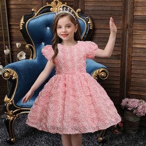 Toddler Girl Floral Design Puff-sleeve Princess Party Tutu Dress