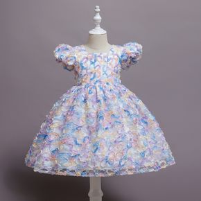 Toddler Girl Floral Embroidered Bowknot Design Short-sleeve Princess Party Dress