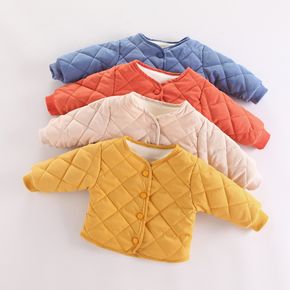 Solid Fleece-lining Long-sleeve Baby Coat