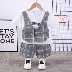 2pcs Toddler Boy Gentleman Suit, Faux-two Plait Top and Shorts Set
