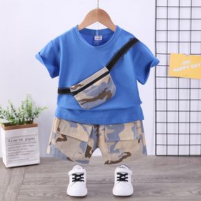 2pcs Toddler Boy Trendy Camouflage Print Pocket Design Tee and Shorts Set