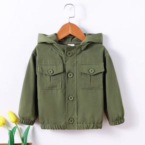 Baby Boy Army Green Button Long-sleeve Hooded Jacket