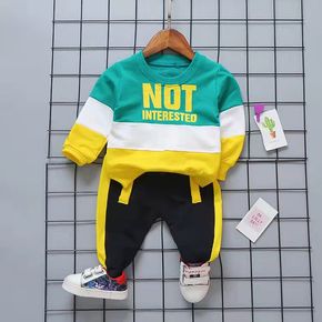 2-piece Toddler Boy Letter Print Colorblock Pullover Sweatshirt and Pants Set