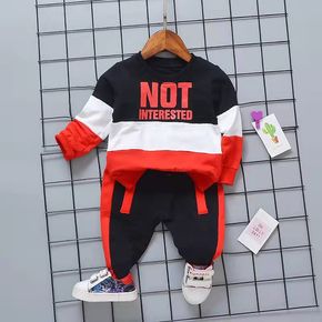 2-piece Toddler Boy Letter Print Colorblock Sweatshirt and Pants Set