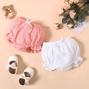 Baby Girl 95% Cotton Crepe Ruffle Trim Shorts