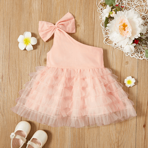 Solid Pink One Shoulder Sleeveless Baby Princess Tulle Mesh Tutu Dress