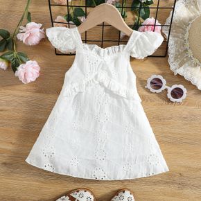 100% Cotton Baby Girl Eyelet Embroidered Ruffle Trim Flutter-sleeve Dress