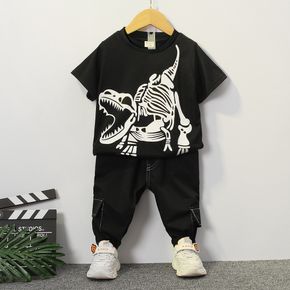 2pcs Toddler Boy Playful Dinosaur Print Tee and Pocket Design Pants Set
