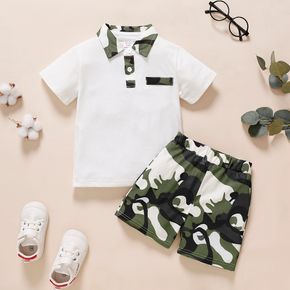 2pcs Toddler Boy Trendy Camouflage Print Polo Shirt and Shorts Set