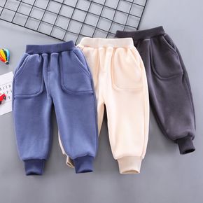 Solid Fleece-lining Beige or Grey or Blue Toddler Casual Pants Sweatpants