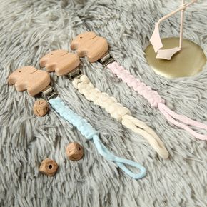 Cute Cartoon Wooden Elephant Pacifier Clip Braided Rope Pacifier Clip Baby Teething Necklace Toy Pacifier Clips for Boy and Girl