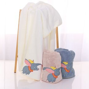 Cartoon Elephant Print High-density Ultra Absorbent Coral Fleece Bath Blankets Thick Baby Towel Bathrobe