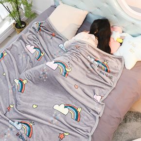 Rainbow Print Fleece Blankets Home Kids Soft Coral Fleece Air Conditioning Blanket Office Nap Blanket