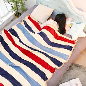 Stripe Print Fleece Blankets Home Kids Soft Coral Fleece Air Conditioning Blanket Office Nap Blanket
