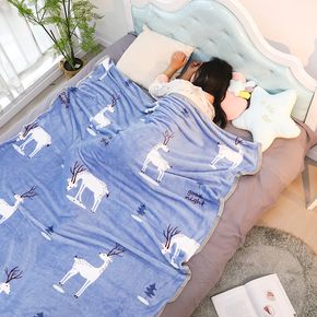 Cartoon Deer Print Fleece Blankets Home Kids Soft Coral Fleece Air Conditioning Blanket Office Nap Blanket