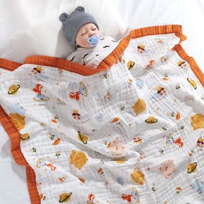 100% Cotton Baby Blanket Quilt Cartoon Pattern Newborn 6 Layers Gauze Swaddle Receiving Blanket